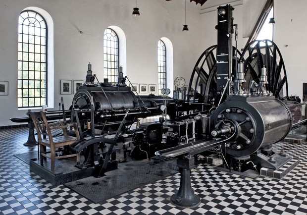 Blick auf die Dampffördermaschine