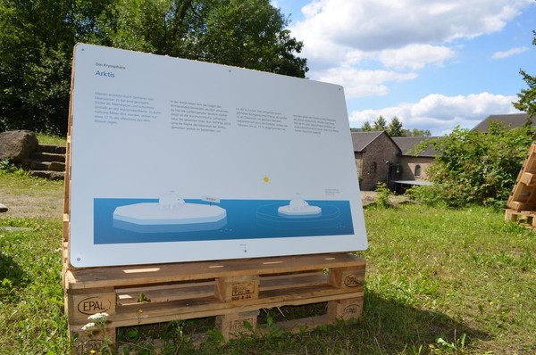 Ausstellungstafel im Freien; im Hintergrund die Zeche Nachtigall.
